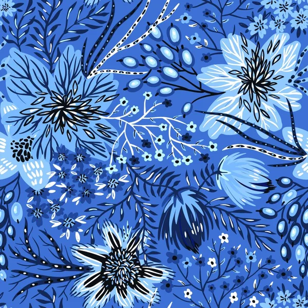 Векторный Цветочный Бесшовный Рисунок Абстрактными Цветами Растениями — стоковый вектор