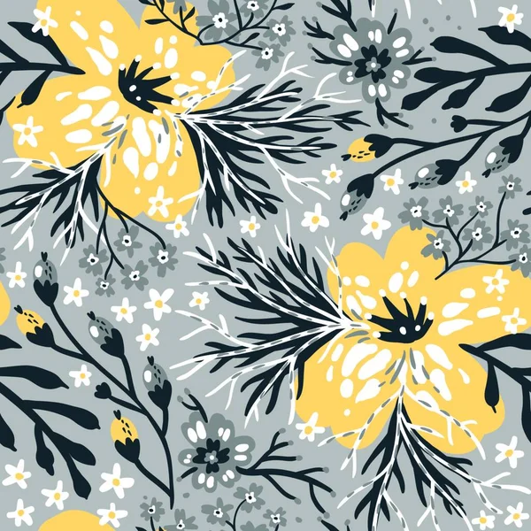 Vector Floral Patrón Sin Costuras Con Grandes Flores Amarillas — Archivo Imágenes Vectoriales