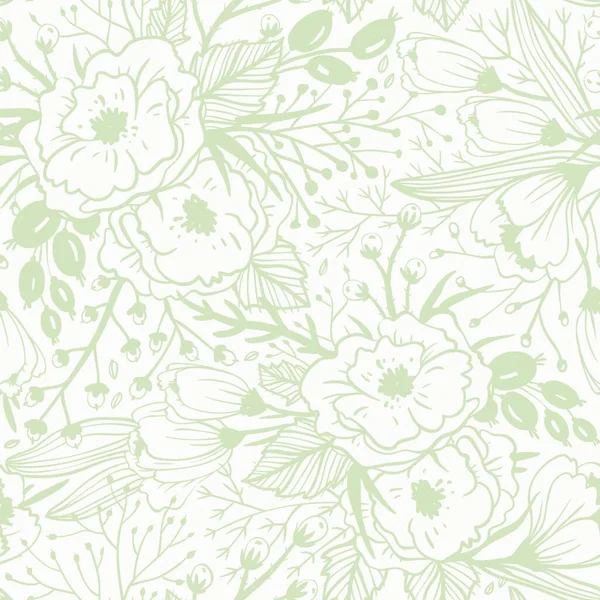 Vector Floral Seamless Pattern Hand Drawn Vintage Blooms — Stock Vector