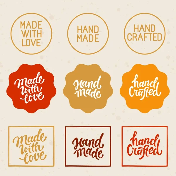 Vector set of design elements and badges - hand-made, hand crafted and made with love - hand lettering and labels — Stock Illustration Vector Set Design Elements Badges Hand Made Hand Crafted Made Royalty Free Stock Illustrations