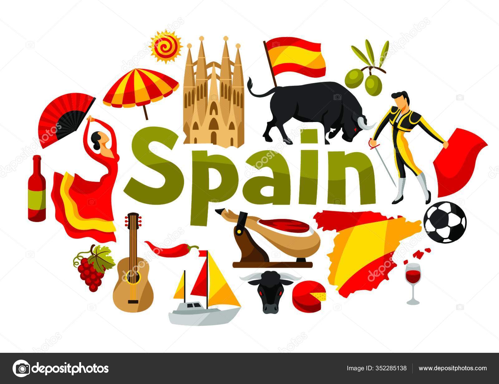 Dessin Espagne Page De Garde Espagne Fond Design Symboles Objets Traditionnels Espagnols Espagne