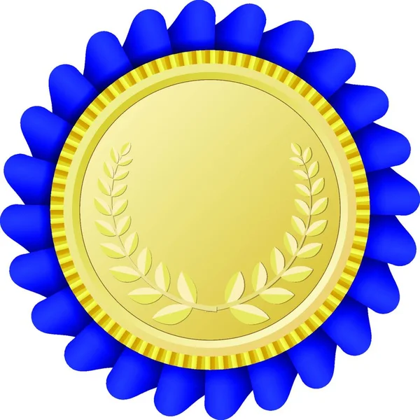 Gold Medallion Blue Ribbon — Stock Vector