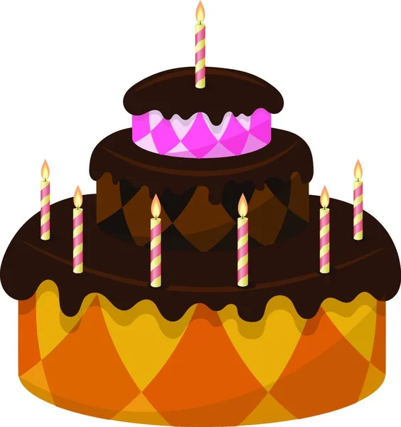 Schokoladenkuchen Mit Brennenden Kerzen — Stockvektor