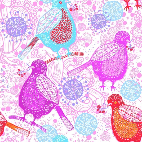 Christmas Vector Seamless Pattern Funny Colorful Birds — Stock Vector