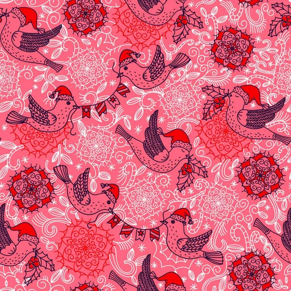 Christmas Vector Seamless Pattern Little Birds Christmas Decoration — Stock Vector