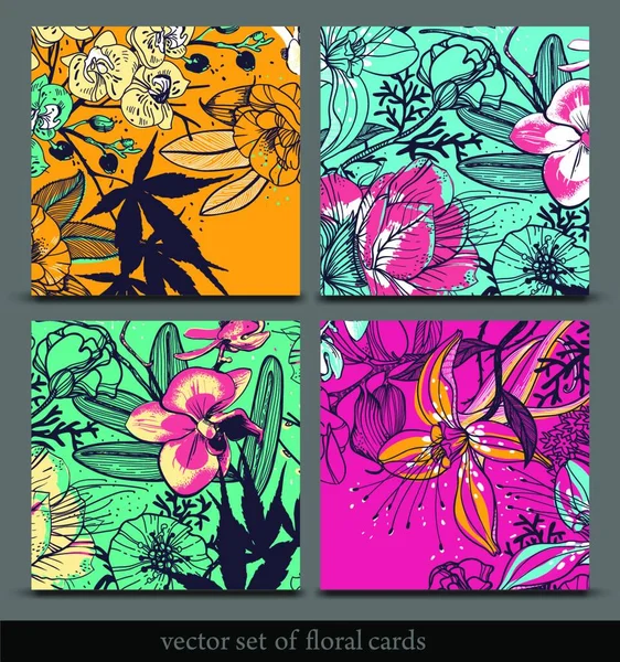 Vector Set Van Kleurrijke Bloemen Achtergronden — Stockvector