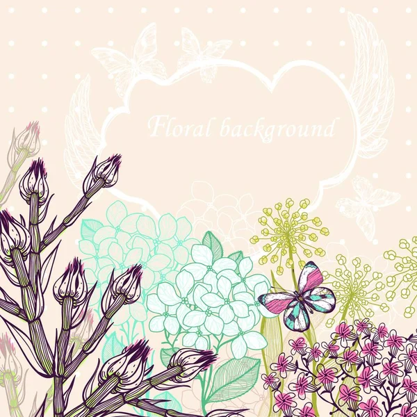 Ilustración Floral Vectorial Flores Florecientes Mariposas Color — Vector de stock