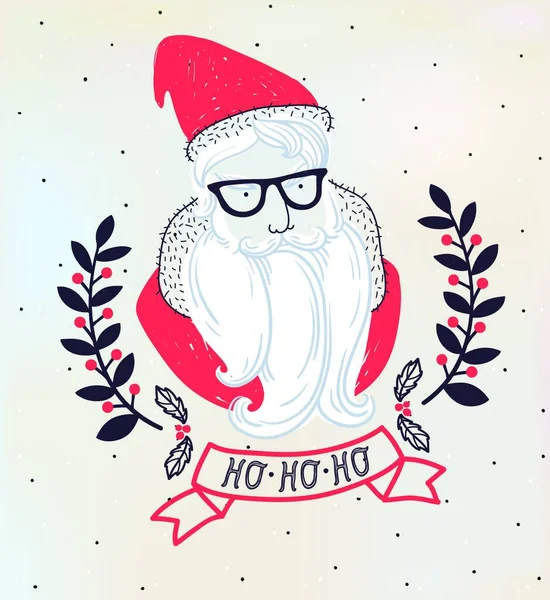 Illustrazione Vettoriale Natale Dell Hipster Babbo Natale Una Ghirlanda Astratta — Vettoriale Stock