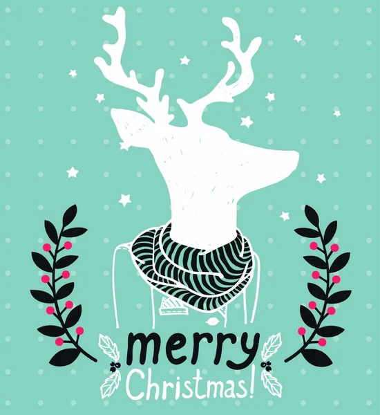 Christmas Vector Illustration Vintage Deer — Stock Vector