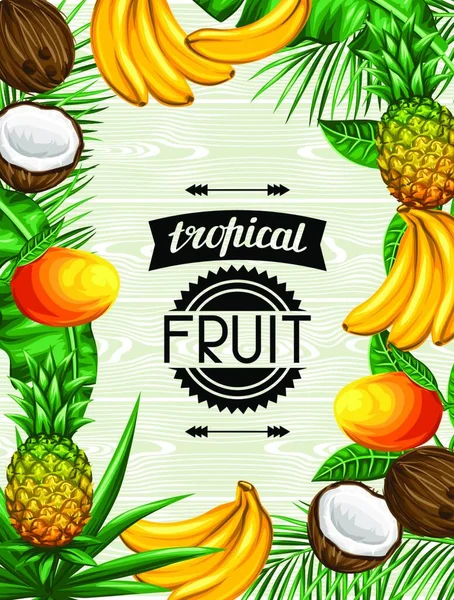 Contexto Com Frutas Tropicais Folhas Design Para Folhetos Publicitários Rótulos — Vetor de Stock