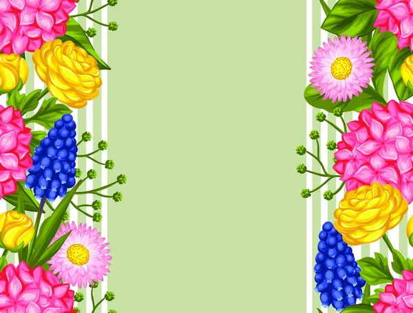 Patrón Sin Costuras Con Flores Jardín Hortensia Decorativa Ranúnculo Muscari — Vector de stock