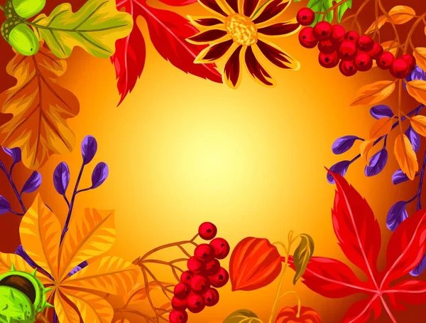 背景与秋天的叶子和植物 广告小册子 卡片的设计 — 图库矢量图片