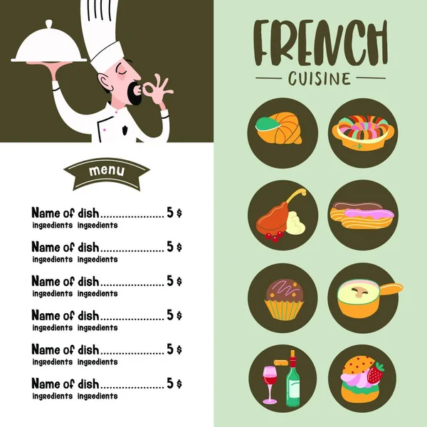 French Cuisine Vector Illustration Traditional French Cuisine Funny Chef Dish — Stock Vector