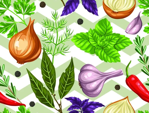 Seamless Pattern Various Herbs Spices Seamless Pattern Various Herbs Spices — Stock Vector