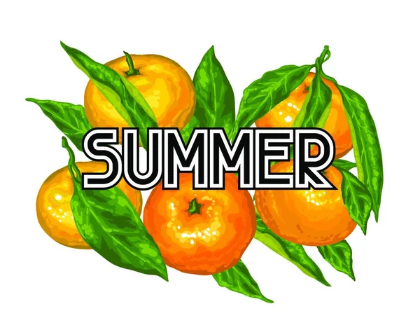 Sfondo Con Mandarini Frutti Foglie Tropicali Sfondo Con Mandarini Frutti — Vettoriale Stock