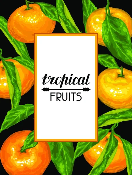 Moldura Com Tangerinas Frutas Tropicais Folhas Moldura Com Tangerinas Frutas — Vetor de Stock