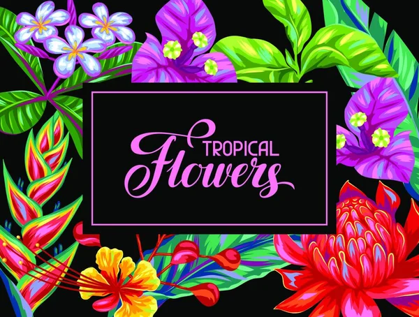 Carte Invitation Avec Des Fleurs Thaïlande Plantes Feuilles Bourgeons Multicolores — Image vectorielle