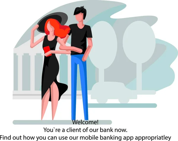 Criativa Conceitual Negócio Bancário Finanças Vetor Ilustração Homem Mulher Juntos — Vetor de Stock