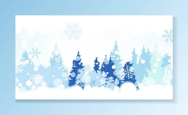 Weihnachten Schneeflocken Auf Hintergrund Mit Einer Silhouette Von Bäumen Vektorillustration — Stockvektor