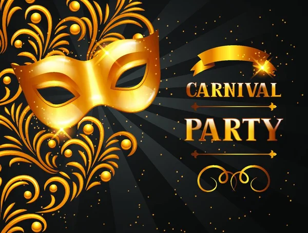 Cartão Convite Carnaval Com Máscara Dourada Fundo Festa Celebração Cartão — Vetor de Stock