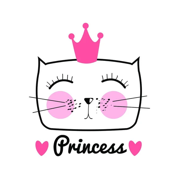 Cute Hand Drawn Cat Vector Illustration Little Princess Crown Concept — Stock Vector