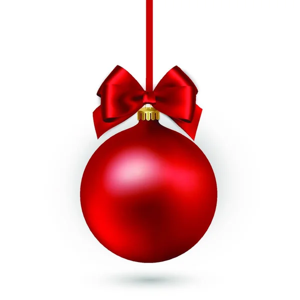 Boule Noël Rouge Avec Ruban Arc Sur Fond Blanc Illustration — Image vectorielle