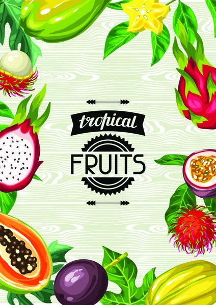 Fundo Com Frutas Tropicais Exóticas Ilustração Plantas Asiáticas Fundo Com — Vetor de Stock