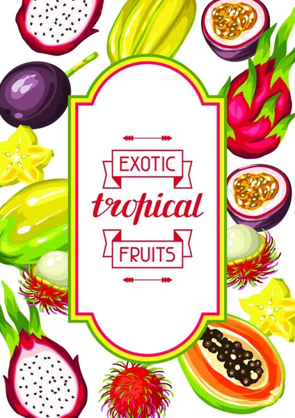 Moldura Com Frutas Tropicais Exóticas Ilustração Plantas Asiáticas Moldura Com — Vetor de Stock