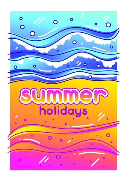 Letní Prázdniny Mořský Příboj Písečné Pláži Stylizovaná Ilustrace Pobřeží Letní — Stockový vektor