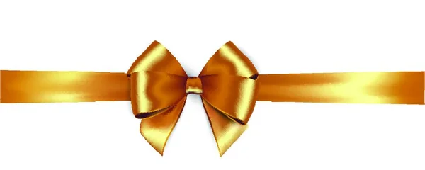 Shiny Golden Satin Ribbon Vector Isolate Gold Bow Design Greeting — Stock Vector