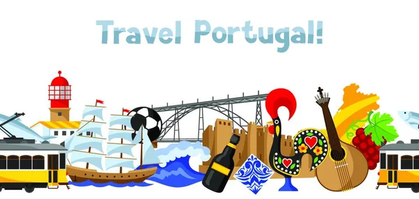 Portugal Achtergrond Ontwerp Portugese Nationale Traditionele Symbolen Voorwerpen Portugal Achtergrond — Stockvector
