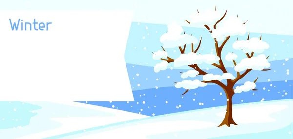 Zimowy Krajobraz Drzewem Śniegiem Ilustracja Sezonowa Zimowy Krajobraz Drzewem Śniegiem — Wektor stockowy