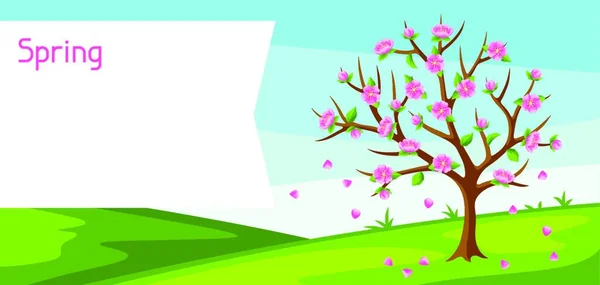 Frühlingslandschaft Mit Baum Und Sakura Blumen Saisonale Illustration Frühlingslandschaft Mit — Stockvektor