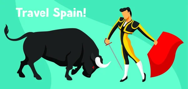Correcda Tradicional Española Bull Toreador Con Espada Cabo Rojo Corrección — Archivo Imágenes Vectoriales