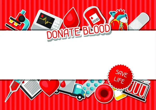 Donate Blood Background Blood Donation Items Medical Health Care Sticker — Stock Vector