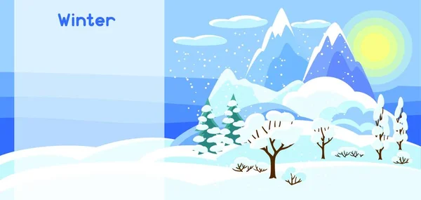 Winterbanner Mit Bäumen Bergen Und Hügeln Saisonale Illustration Winterbanner Mit — Stockvektor