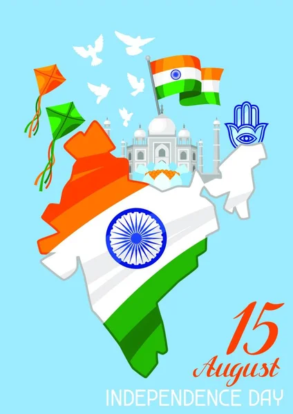 インド独立記念日グリーティングカード 8月15日のお祝い インド独立記念日グリーティングカード 8月15日 — ストックベクタ