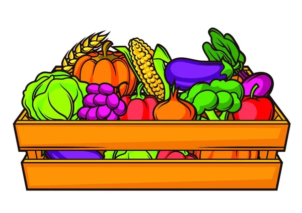 Ilustración Caja Con Frutas Verduras Temporada Ilustración Caja Con Frutas — Archivo Imágenes Vectoriales