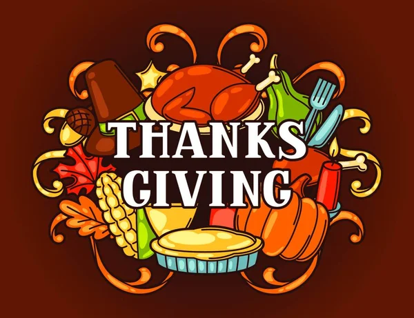 Glad Thanksgiving Day Inbjudan Med Semesterföremål Glad Thanksgiving Day Inbjudan — Stock vektor