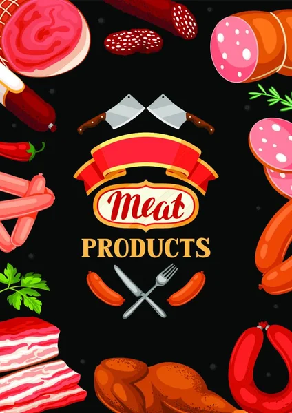 Hintergrund Sind Fleischprodukte Illustration Von Wurst Speck Und Schinken Hintergrund — Stockvektor