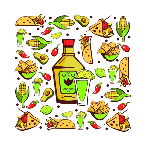 Comida Mexicana Conjunto Populares Platos Mexicanos Comida Rápida Ilustración Vectorial — Vector de stock