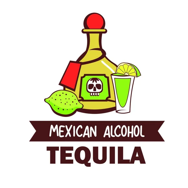 Tequila Bebida Alcohólica Mexicana Popular Cactus Vodka Vector Ilustración Estilo — Vector de stock