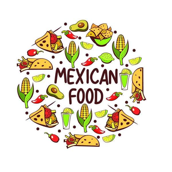 Comida Mexicana Conjunto Pratos Populares Mexicanos Fast Food Ilustração Vetorial — Vetor de Stock