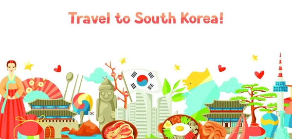 Zuid Korea Spandoek Ontwerp Koreaanse Traditionele Symbolen Voorwerpen Zuid Korea — Stockvector