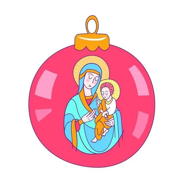 Feliz Navidad Tarjeta Felicitación Vectorial Virgen María Niño Jesús Pelota — Archivo Imágenes Vectoriales