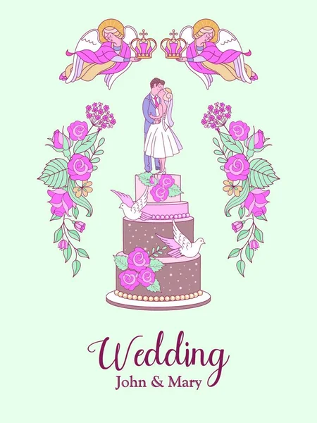 Szczęśliwego Ślubu Ilustracja Wektora Ceremonia Ślubna Romantyczna Kartka Ślubna Zaproszenie — Wektor stockowy