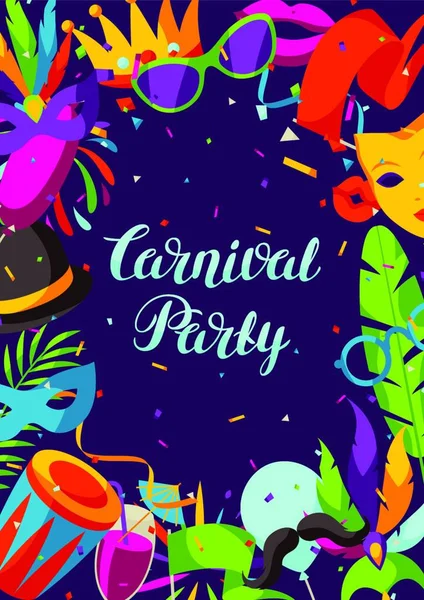 Karnevalsparty Hintergrund Mit Feier Ikonen Objekten Und Dekor Karneval Party — Stockvektor