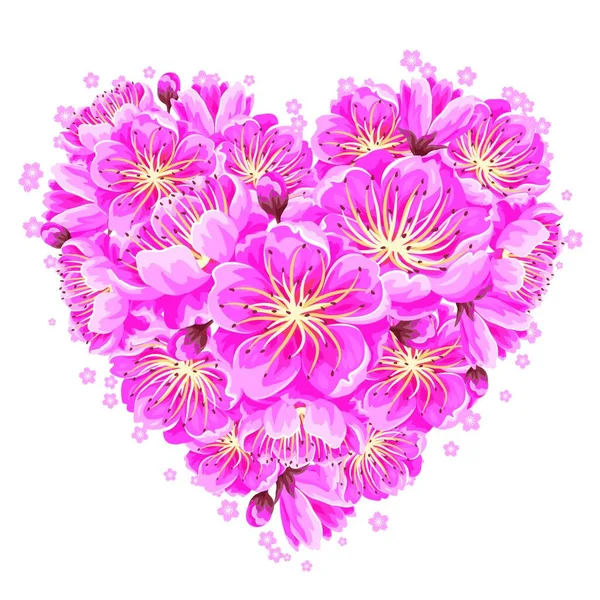 Fond Coeur Avec Sakura Fleur Cerisier Ornement Fleuri Japonais Fleurs — Image vectorielle
