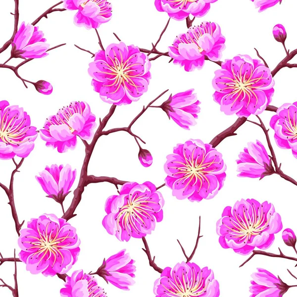 Seamless Pattern Sakura Cherry Blossom Floral Japanese Ornament Blooming Flowers — Stock Vector