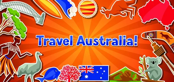 Diseño Banners Australia Simples Objetos Pegatina Tradicional Australiana Diseño Banners — Vector de stock